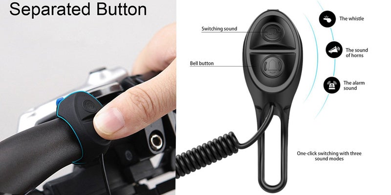 Ytuomzi بوق دراجة كهربائية قابل لإعادة الشحن عبر USB 120 ديسيبل إنذار غير مرئي للدراجات جرس عالي الصوت مقاوم للماء 3 أوضاع تنبيه حلقة للدراجات الجبلية/الطرقات السكوترات مقود 22-31.8 مم (أسود) - Image 3